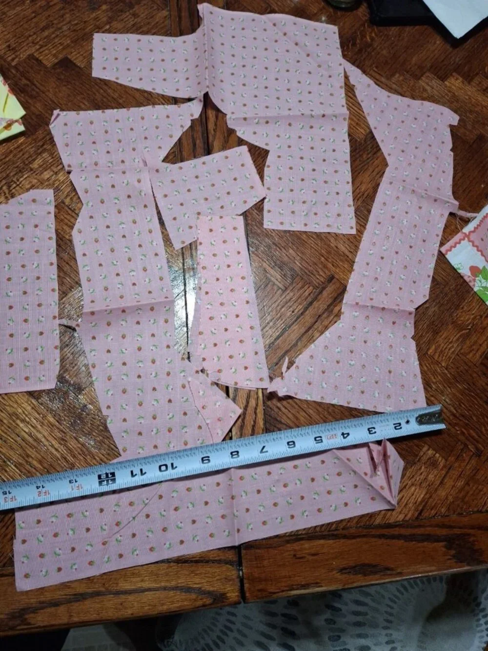 Vtg Strawberry Shortcake Cotton Fabric -Scraps-Pink Yellow White -